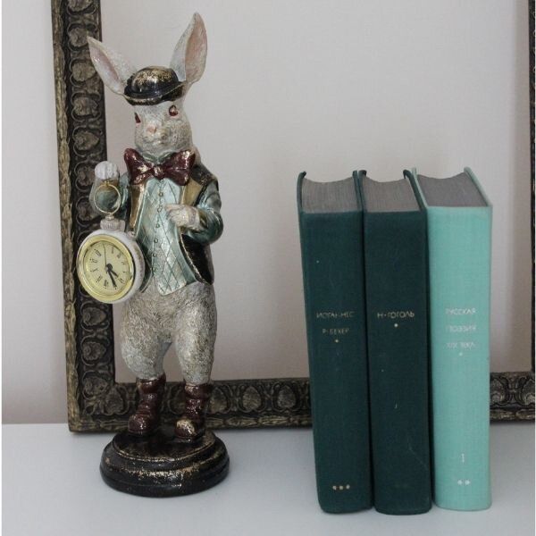 Фото Декоративна статуетка з годинником Білий кролик, 30 см (419-204)