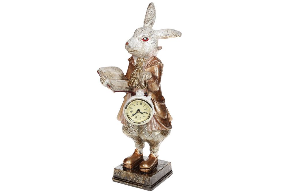Фото Уценка Декоративная фигурка Золотая дама-кролик с часами 14.5*14*32см
