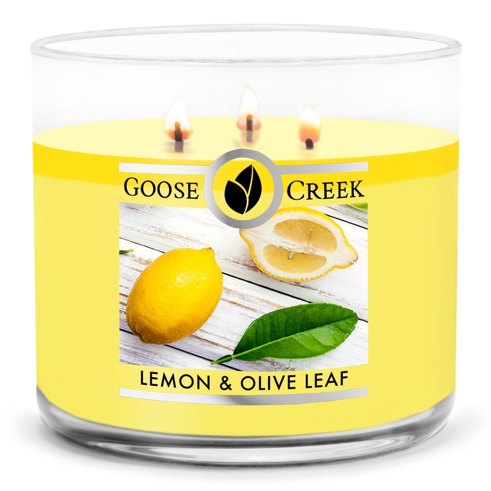 Фото Ароматическая соевая трехфитильная свечка Goose Creek Lemon & Olive Leaf  35+ часов