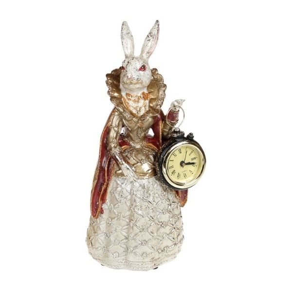 Фото Декоративна фігурка з годинником дама-кролик 24.5 см червона