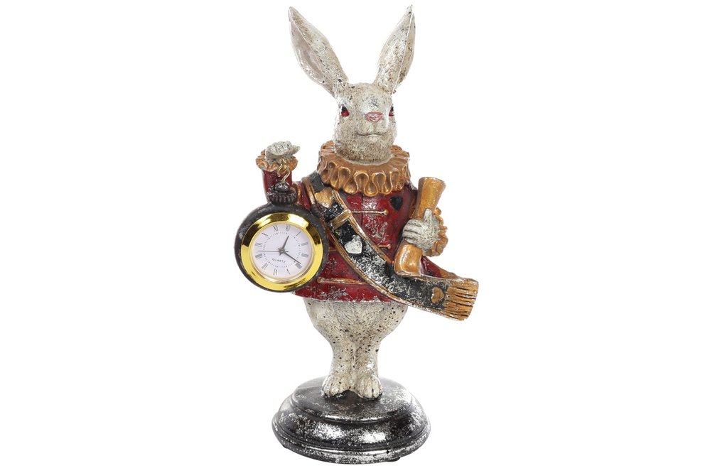 Фото Декоративна фігурка Білий кролик зі сувоєм та годинником 21 см