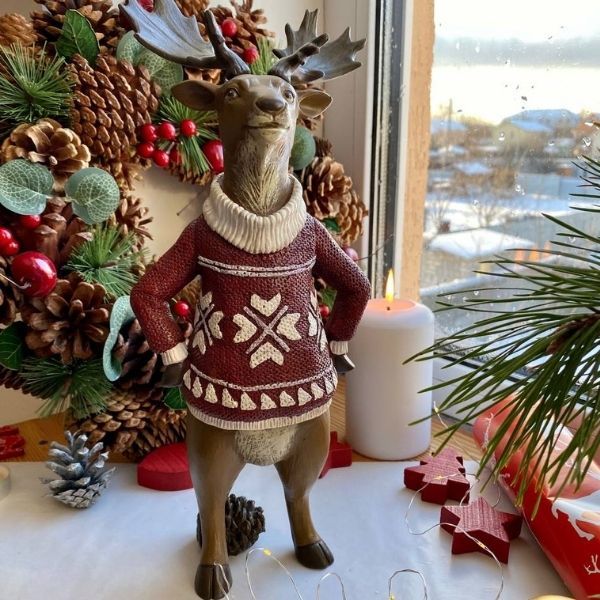 Фото Декоративна новорічна фігурка "Ельф в светрі" 13,5x11,5xH31,5cm