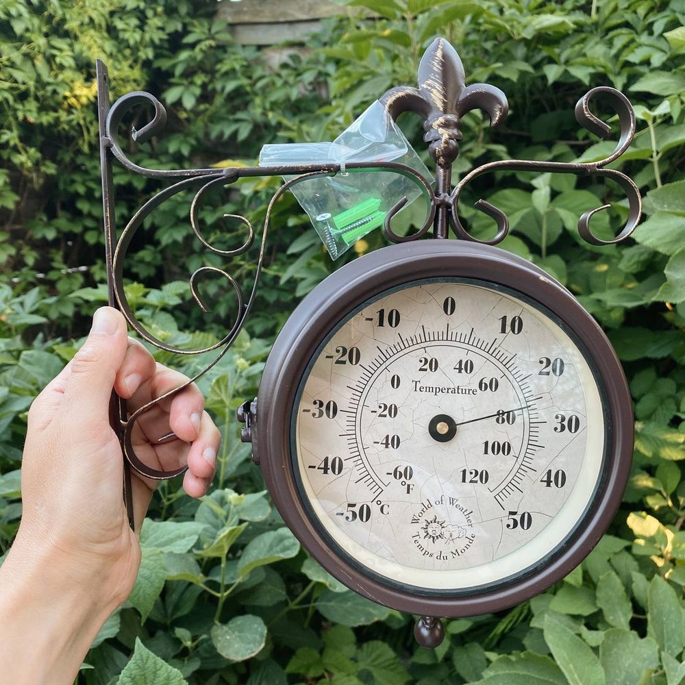 Фото Годинник з термометром садовий Esschert Design 9 * 25 * 28 см Голандія