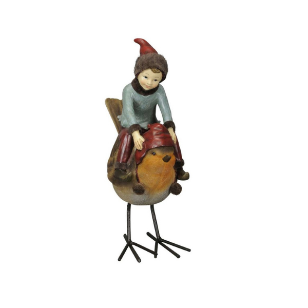 Фото Декоративна новорічна фігурка Campo "Хлопчик і горобець" 16,5x8,5xH22.5cm