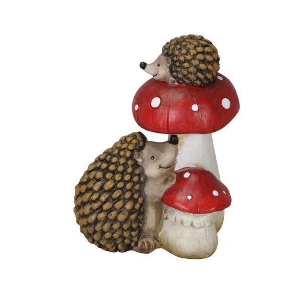 Фото Декоративная садовая статуэтка Ежики и гриб 6,5x13xH21,5cm Германия