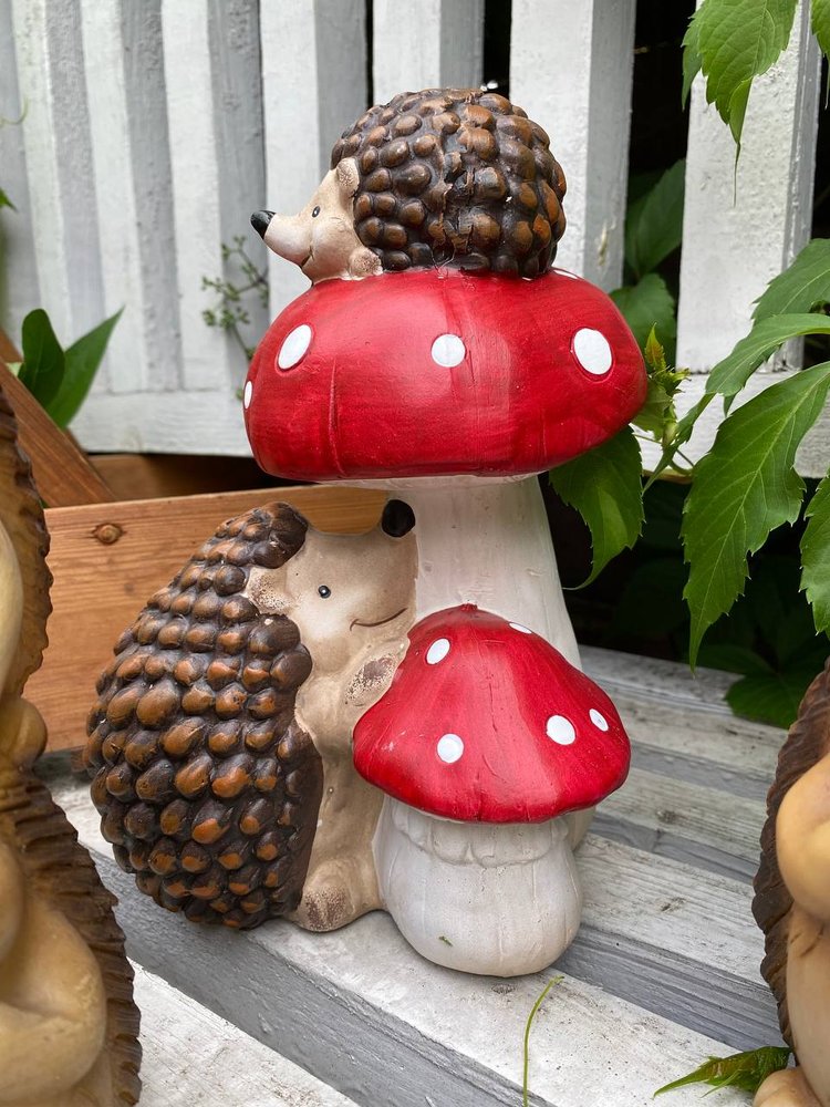Фото Уцінка Декоративна садова статуетка Їжачки та гриб 6,5x13xH21,5cm Німеччина